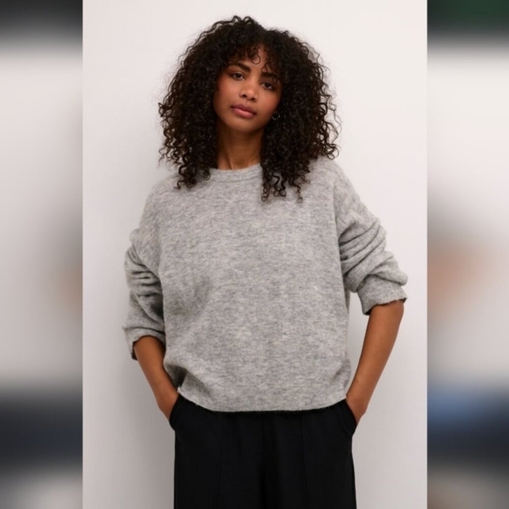 In Wear Denmark Mohair Knit Heathered Grey Wide Neck Minimalist Cozy Sweater L